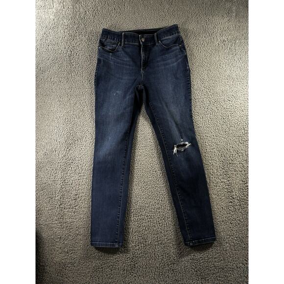 Chicos Jeans Women 0.5 US 6 Mid Rise Skinny Distressed Dark Wash Denim‎ Pants - Picture 1 of 8